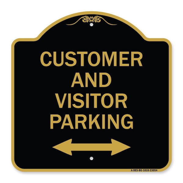 Reserved Parking Customer and Visitor Parking Bidirectional Arrow, Black & Gold, A-DES-BG-1818-23054